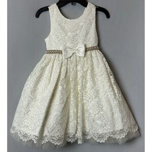 American Princess Girls Dress 4 Ivory Sleeveless Top‎ Floral Pearls